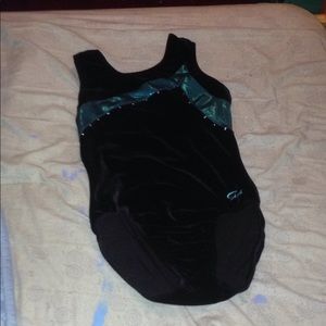 GK one piece leotard black velvet metallic blue